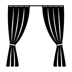 Elegant black stage curtains on a rod, drawn open to reveal space