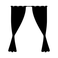 Simple Silhouette of Curtains on a Rod, Partially Opened for Light