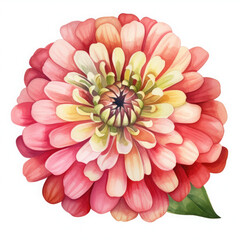 Fototapeta premium Watercolor Zinnia Flower, clipart Illustration, Generative Ai