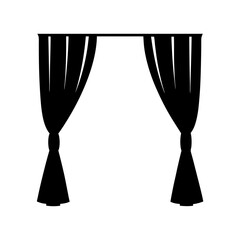 Dramatic black curtains with ties create a bold focal point and design