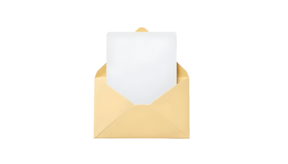 Empty Envelope with Blank Paper Displayed on White Background