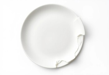 Clean white ceramic plate fragment, isolated on white background Plenty of copy space, minimal,  modern