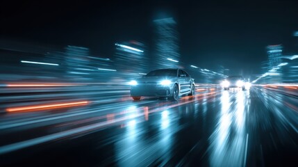 A stunning image of blurred motion. Concept of autonomous or electric vehicles. Innovation in car driving.