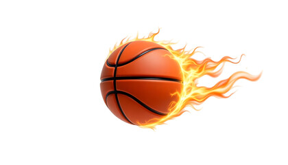 Flaming Basketball Floating with Dynamic Flames on White Background