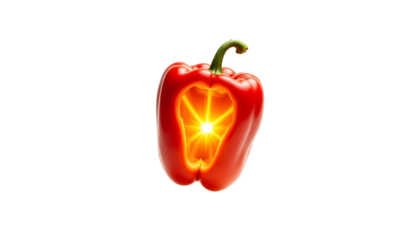 Bright Red Bell Pepper with Glowing Interior and Light Rays