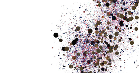 Abstract Gold, Black, Red and Blue Glitter Confetti Explosion on White Background