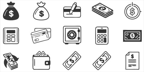 Financial and business vector icons, banking and money wealth concept