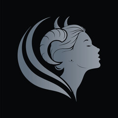 Elegant Female Silhouette with Horns Logo