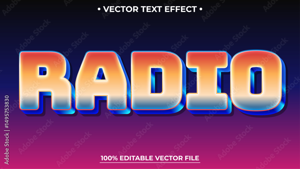 Aufkleber radio 3d text effect editable text style effect with colorful abstract light theme