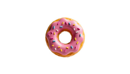 Obraz premium Pink Donut with Sprinkles Floating on a White Background