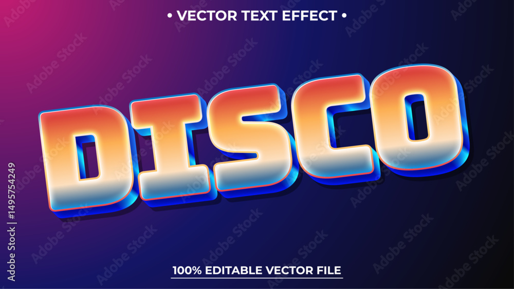 Poster Disco 3D text effect Editable text style effect with colorful abstract light theme