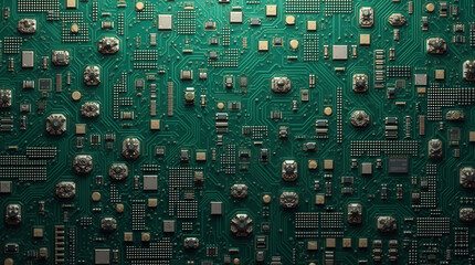 Intricate Lines on Green Computer Motherboard Detail