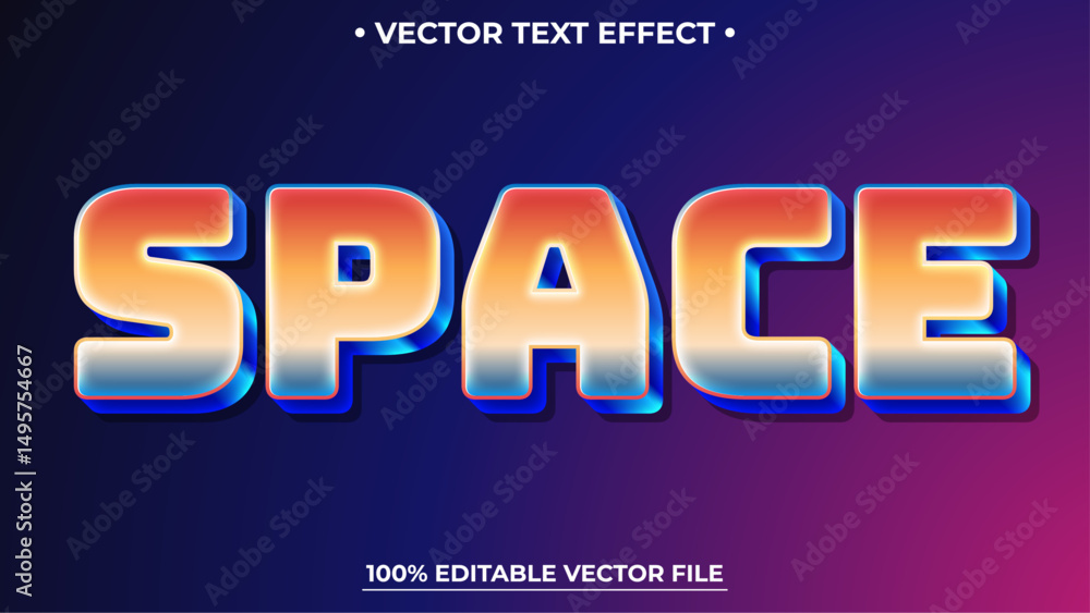 Poster space 3d text effect editable text style effect with colorful abstract light theme