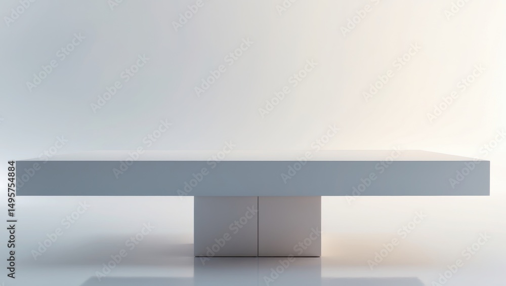 Poster table with white surface and blurred lighting for displaying products, empty tabletop in a blurred r