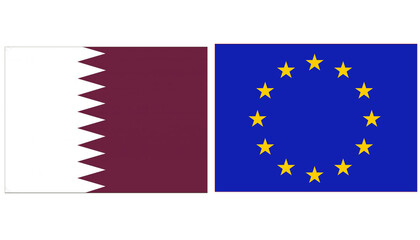Qatar Official flag with European Union national flag, both countries flags are in Horizontal shape and isolated on white background.
Rectangular colorful design Flag with together.