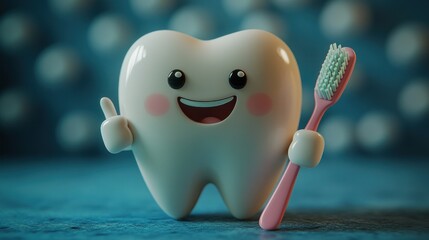 Cartoon tooth with toothbrush, giving thumbs up (3)