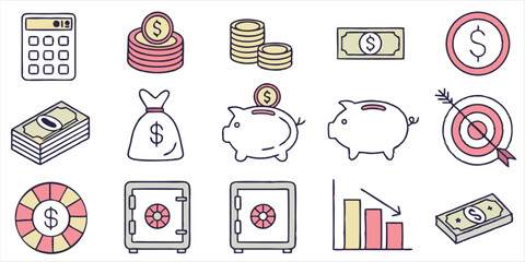 Fototapeta premium Financial and economic icons, money saving and wealth vector design