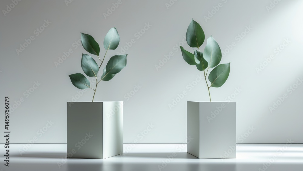 Poster abstract podiums featuring eucalyptus leaves on a background. product display mock-up. minimalist in