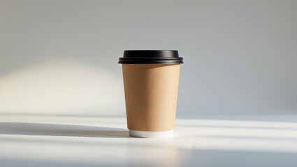 Coffee mug mockup made of kraft paper with a lid for to-go use