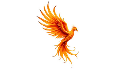 Vibrant Phoenix Soaring with Spiraling Feathers on White Background