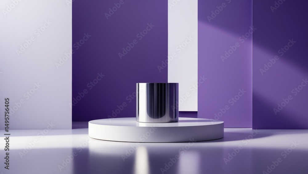 Poster product presentation mock-up with geometric forms in a minimal scene.