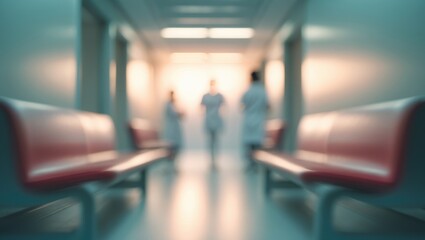 Abstract photo depicting a blurred waiting area between a corridor and a doctor's office, related to healthcare and medical professionals