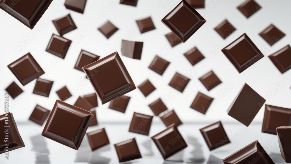 Poster chocolate pieces in a close-up stack collapsing against a background