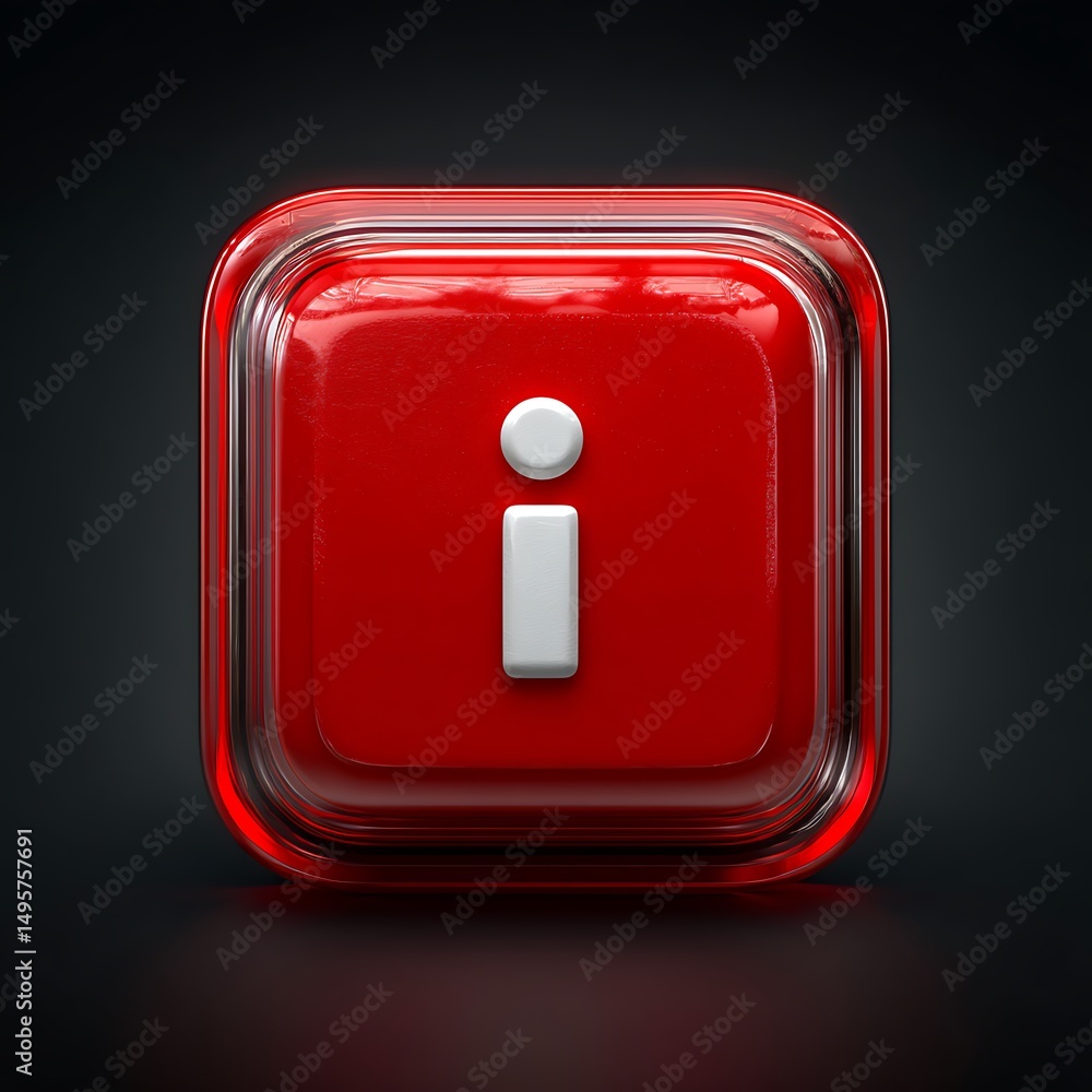 Poster red glossy information icon with white symbol on dark background for guidance or navigation purposes