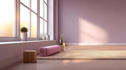 Yoga Studio Interior, Wellness Space, Minimalist Design, Mindfulness Meditation