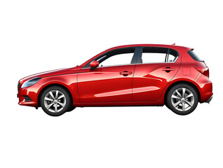 Obraz premium Sleek Red Hatchback Car in Side Profile Against White Background