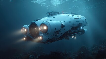 A stunning image of futuristic autonomous underwater vehicle exploring depths.
