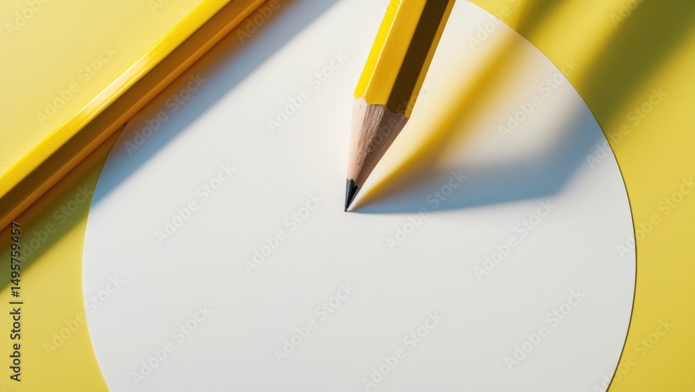 Poster close-up macro photograph of a pencil on paper in a minimalist template with space for text, merged 