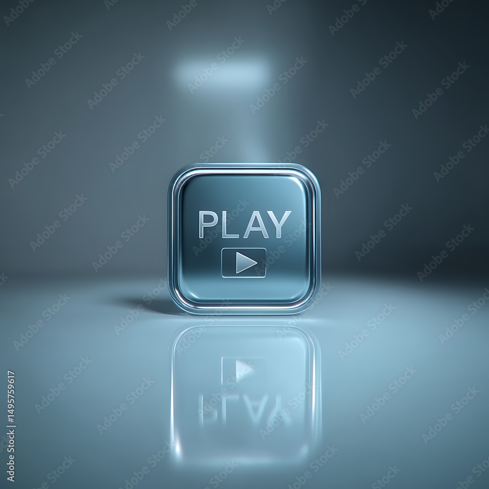 Poster reflective play button graphic with modern design and smooth edges for media presentation and applic
