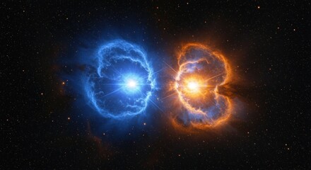 Twin Nebulae Illustration: Blue and Orange Cosmic Clouds in Starry Sky