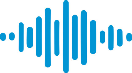 Obraz premium Blue waveform icon with vertical lines in audio frequency shape on white. Vector illustration