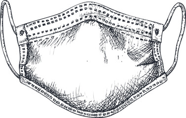 Obraz premium Detailed black and white illustration of a medical face mask sketch. Vector illustration