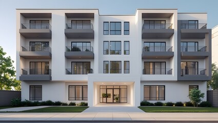 Fototapeta premium Construction Render of a Stylish, Multi-Unit Apartment Building. 