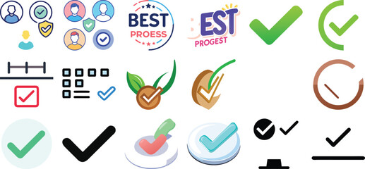 Green check mark and red cross mark in circle. Vector illustration. Isolated on white background, Set of black check marks and crosses icon collection. Vector Illustration.
