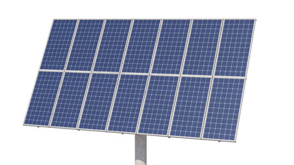 Industrial solar panel with active dual-axis rotation system for precise sun tracking and enhanced efficiency. Isolated on a transparent background. 3D illustration. © Orange Dragon Studio