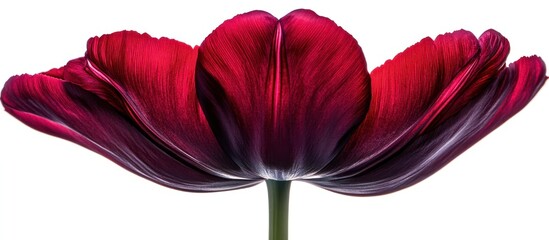 Vivid burgundy tulip portrait on white offering texture and elegant beauty