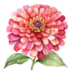 Fototapeta premium Watercolor Zinnia Flower, clipart Illustration, Generative Ai
