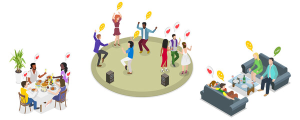 3D Isometric Flat  Illustration of Party Time, Friends Gathering