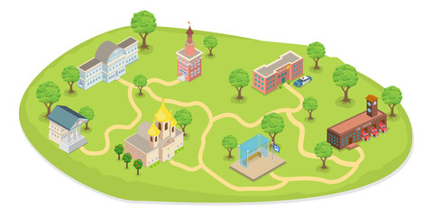 3D Isometric Flat  Illustration of City Administrative Buildings, Public Institutions