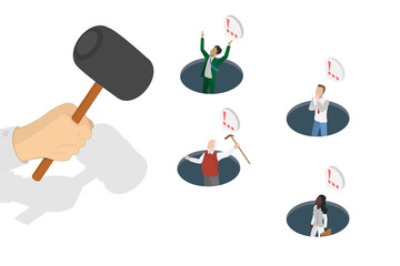 3D Isometric Flat  Illustration of Mole Hole, Funny Game