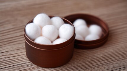Soft Cotton Balls in a Copper Container