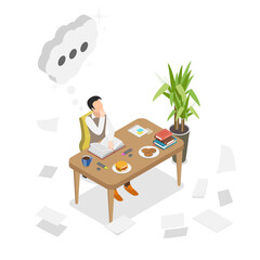 3D Isometric Flat  Illustration of Dreamy Author, Book Writing Process