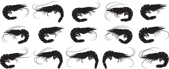 Black shrimp silhouette pattern seafood design vector graphic illustration culinary art print for kitchen decor