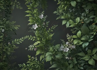 Delicate green foliage with hand-painted floral accents,  texture,  nature,  summer
