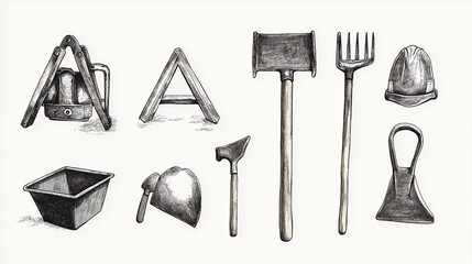 Labor day concepts. Symbols associated with Labor day and construction equipment and representations of manual labor. generated AI Illastration.
