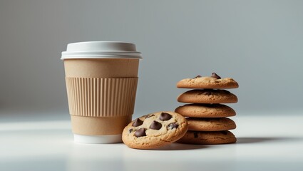 Paper cup alongside scrumptious cookies in the background